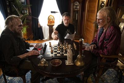 Behind the scenes staging the chess set.