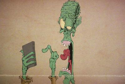 Z.O.I. animated film still zombie creature looking at a book
